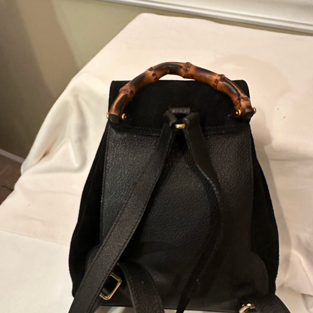 Gucci vintage authentic bamboo black suede small backpack with COA - Picture 7 of 16